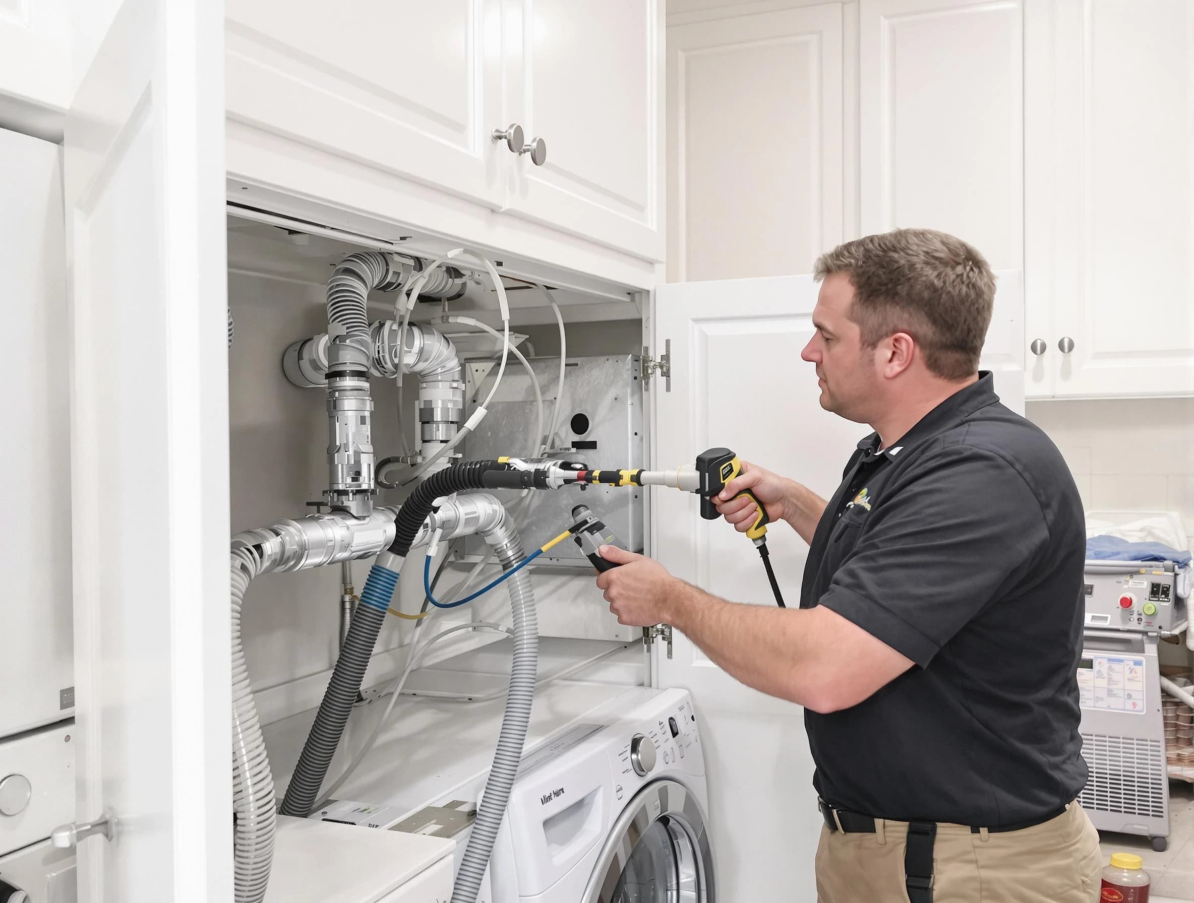 Plum Dryer Vent Cleaning professional removing severe blockage from a clogged dryer vent in Plum